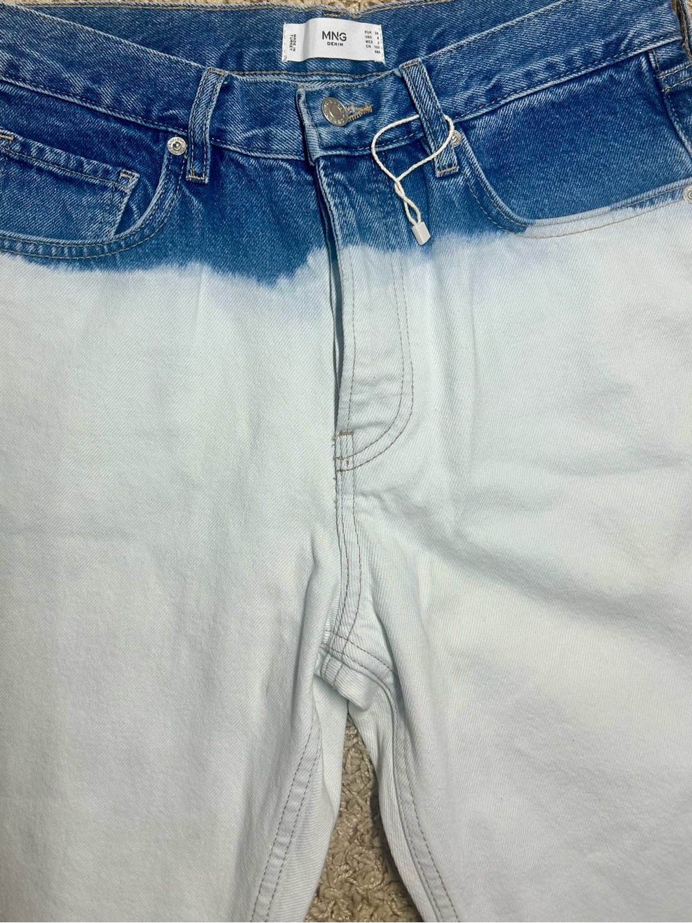 MANGO MNG NWOT Two Tone Dip Dye Straight Leg Button Fly Jeans Size 6 - Picture 4 of 8